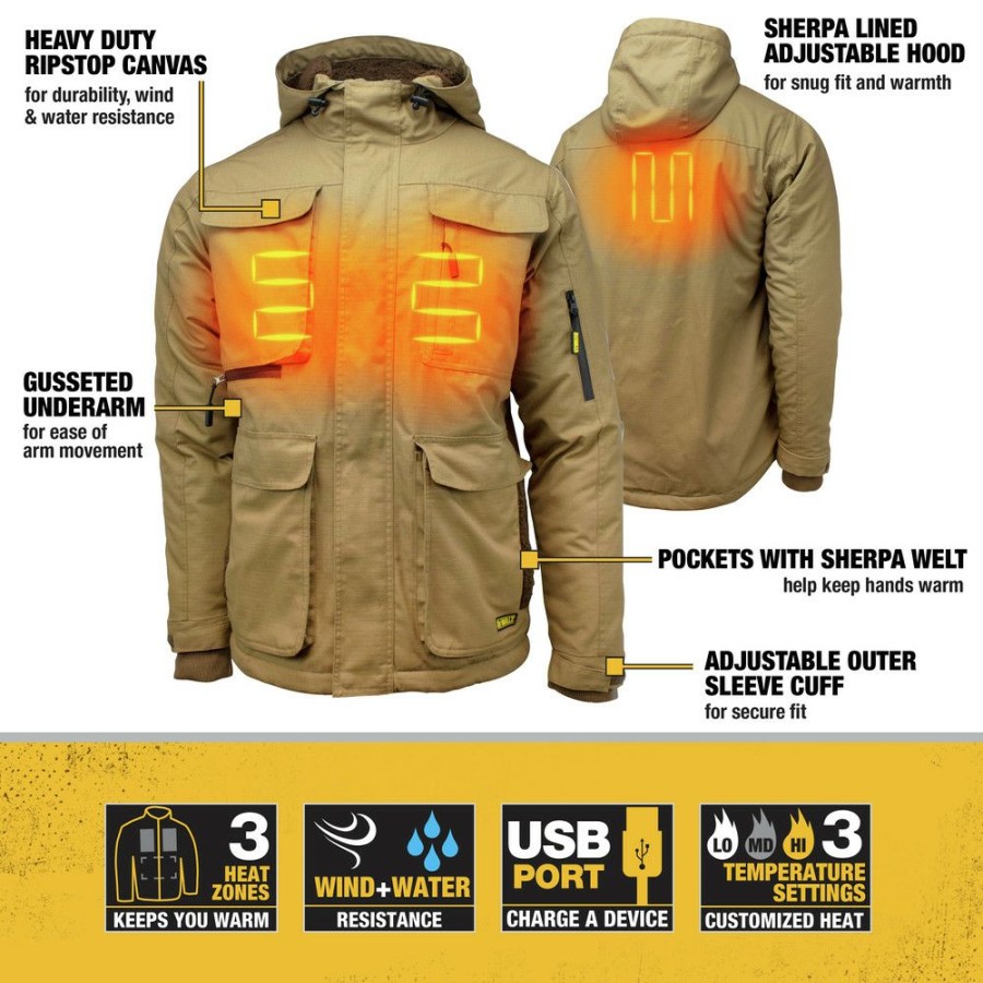 Clothing And Gear * | Dewalt Dchj091B-2X 20V Lithium-Ion Cordless Men'S Heavy Duty Ripstop Heated Jacket (Jacket Only) 2Xl, Dune