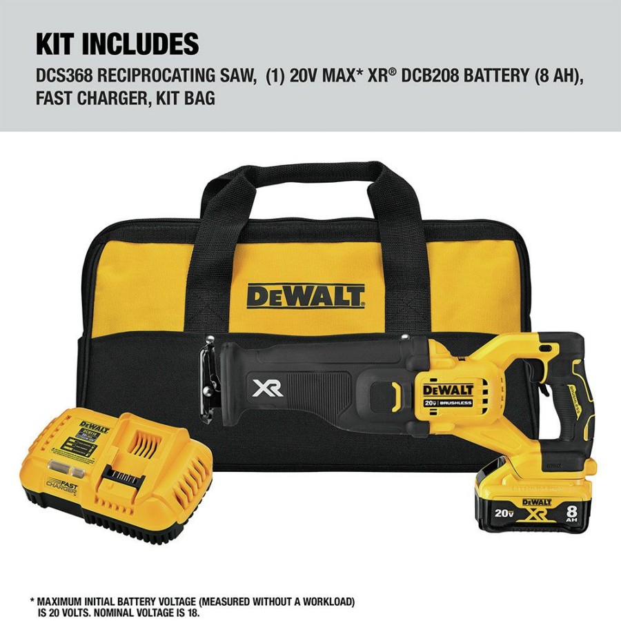 Power Tools * | Dewalt Dcs368W1 20V Max Xr Power Detect Brushless Lithium-Ion Cordless Reciprocating Saw Kit (8 Ah)