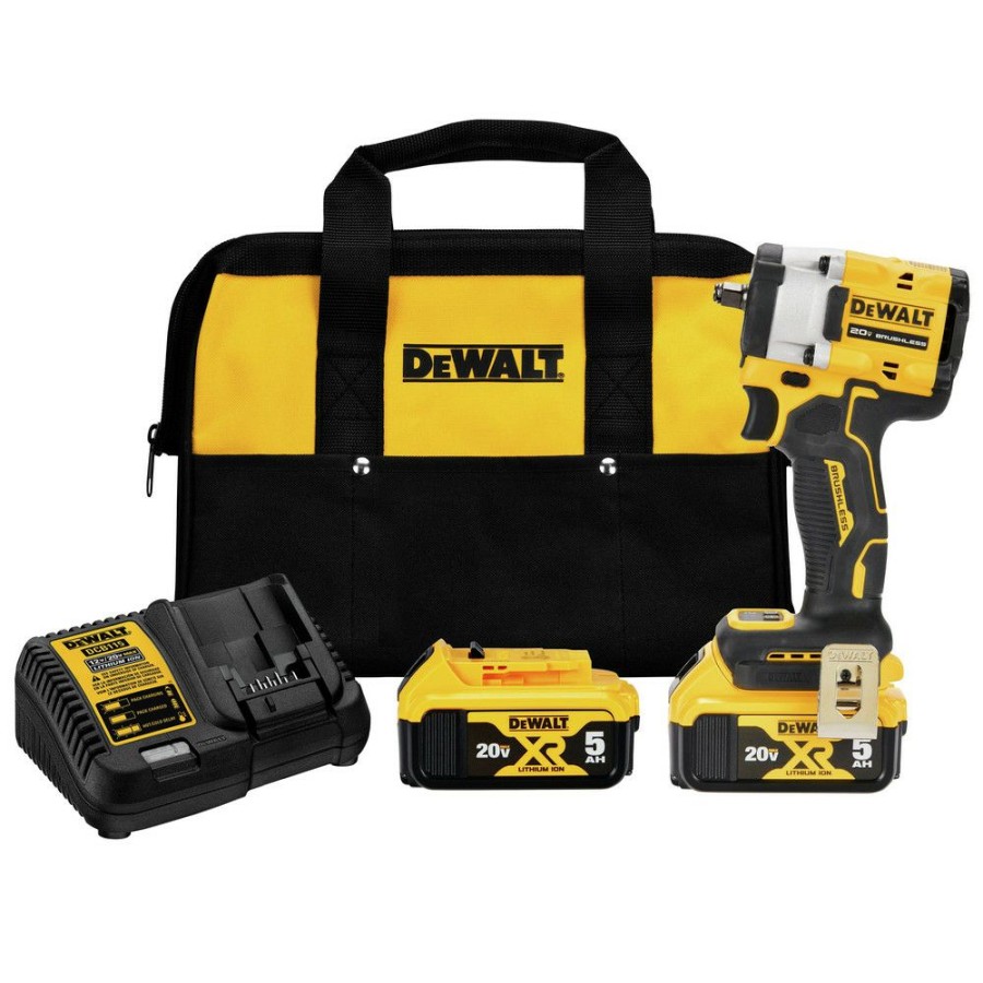 Power Tools * | Dewalt Dcf923P2 Atomic 20V Max Brushless Lithium-Ion 3/8 In. Cordless Impact Wrench With Hog Ring Anvil Kit With 2 Batteries (5 Ah)