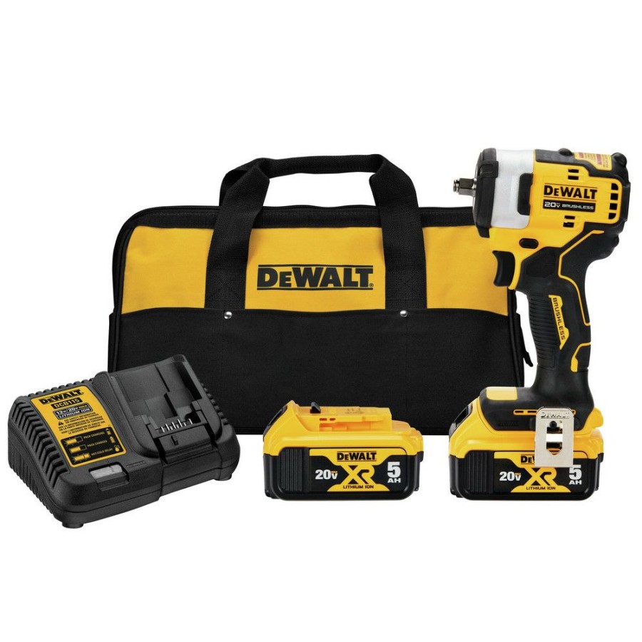 Power Tools * | Dewalt Dcf913P2 20V Max Brushless Lithium-Ion 3/8 In. Cordless Impact Wrench With Hog Ring Anvil Kit With 2 Batteries (5 Ah)