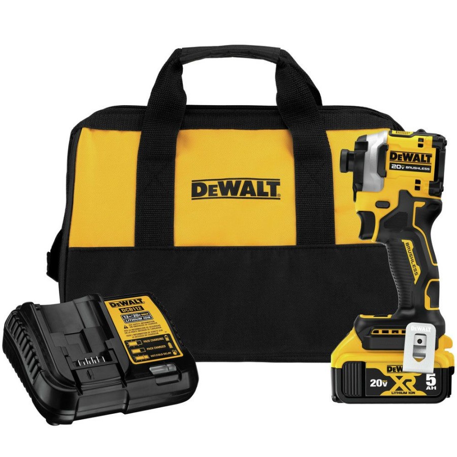 Power Tools * | Dewalt Dcf850P1 Atomic 20V Max Brushless Lithium-Ion 1/4 In. Cordless 3-Speed Impact Driver Kit (5 Ah)