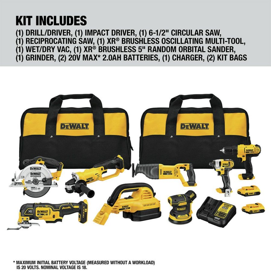 Power Tools * | Dewalt Dck883D2 20V Max Brushless Compact Lithium-Ion Cordless 8-Tool Combo Kit (2 Ah)