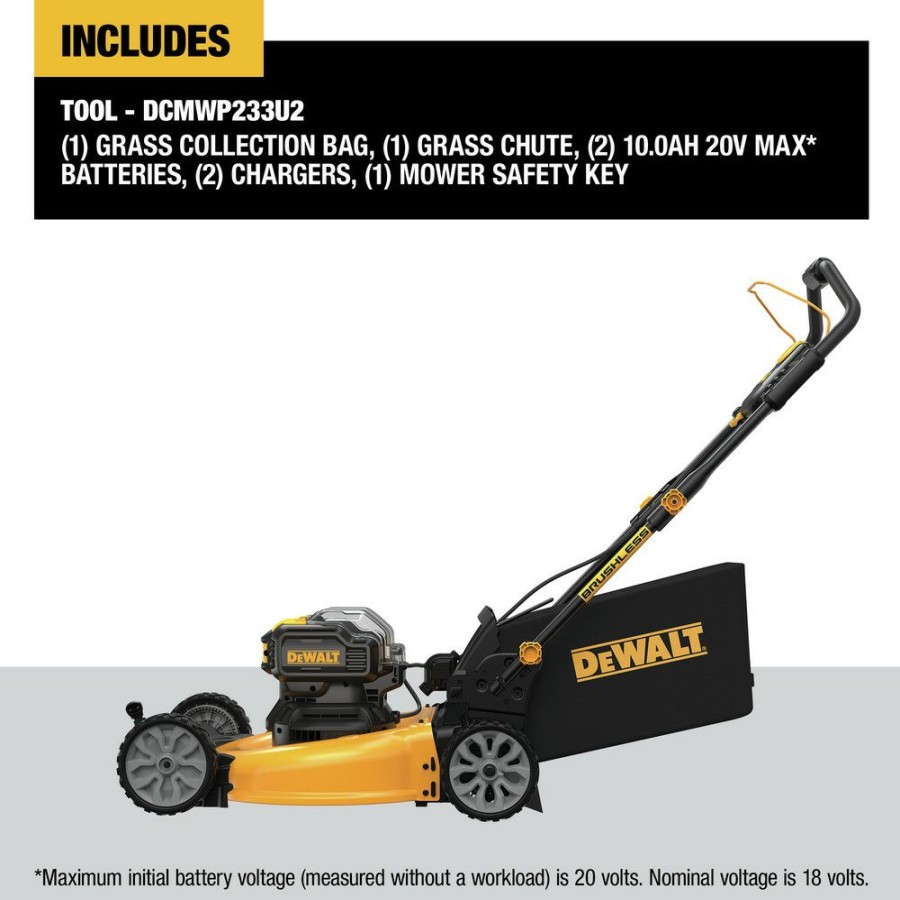 Outdoor Tools And Equipment * | Dewalt Dcmwp233U2 2X 20V Max Brushless Lithium-Ion 21-1/2 In. Cordless Push Mower Kit With 2 Batteries (10 Ah)