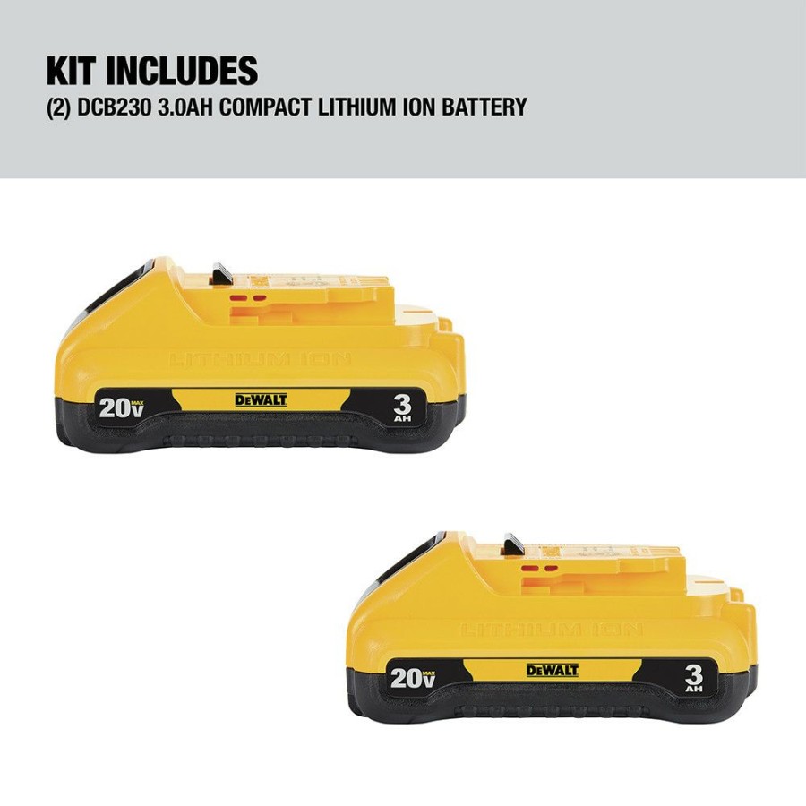 Power Tools * | Dewalt Dcb230-2 20V Max 3 Ah Lithium-Ion Compact Battery (2-Pack)