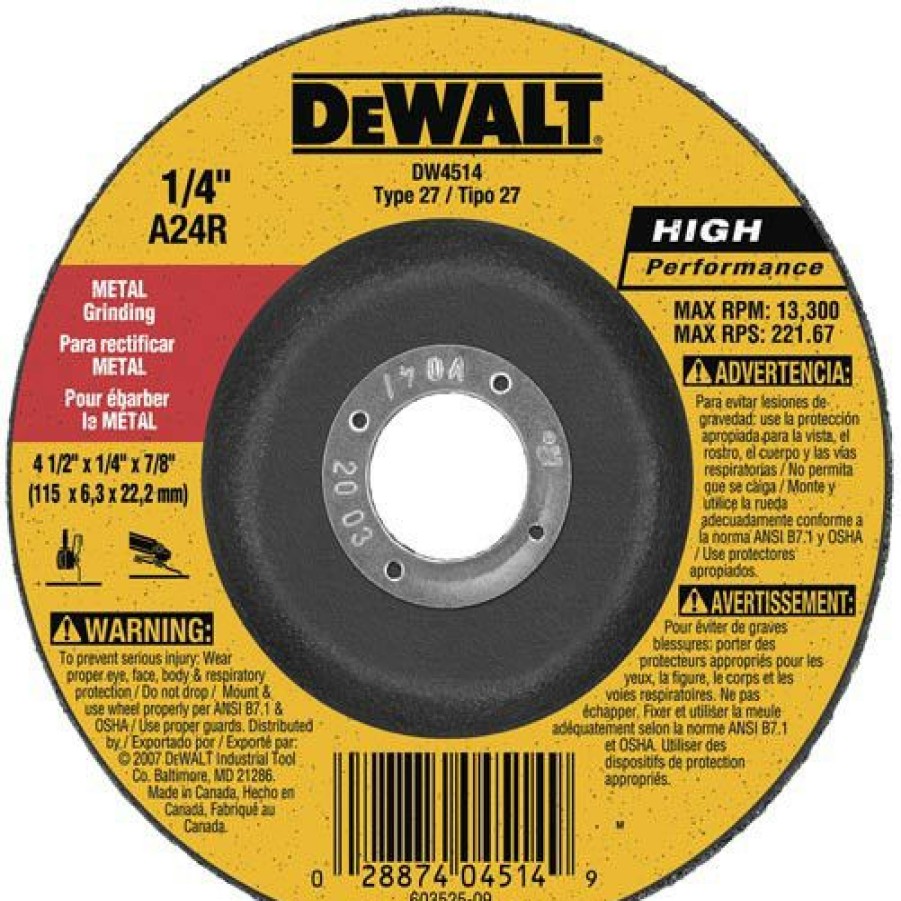 Power Tools * | Dewalt Dw4514 4-1/2 In. X 1/4 In. A24R High Performance Metal Grinding Abrasive