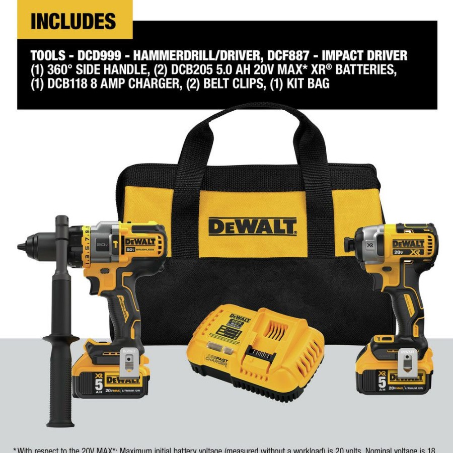 Power Tools * | Dewalt Dck2100P2 20V Max Brushless Cordless 1/2 In. Hammer Drill Driver / Impact Driver Combo Kit (5 Ah)