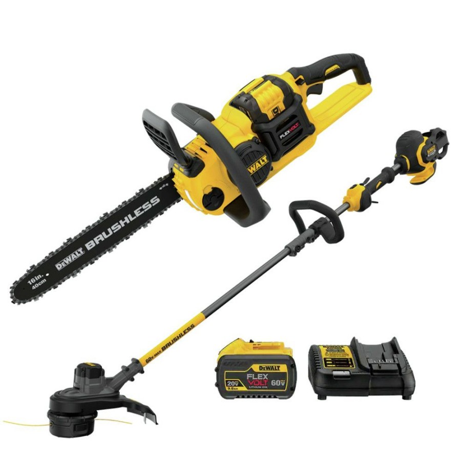 Outdoor Tools And Equipment * | Dewalt Dccs670X1-Dcst970B 60V Max Flexvolt Brushless Lithium-Ion 16 In. Cordless Chainsaw And String Trimmer Bundle (3 Ah)