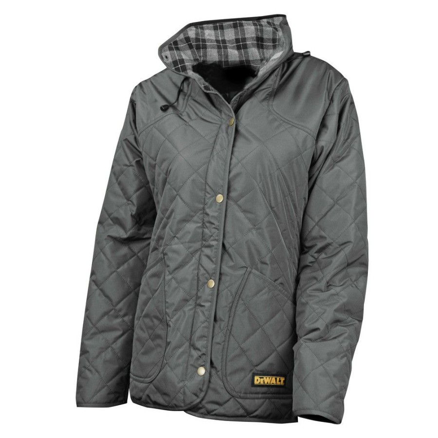 Clothing And Gear * | Dewalt Dchj084Cd1-L 20V Max Li-Ion Charcoal Women'S Flannel Lined Diamond Quilted Heated Jacket Kit Large