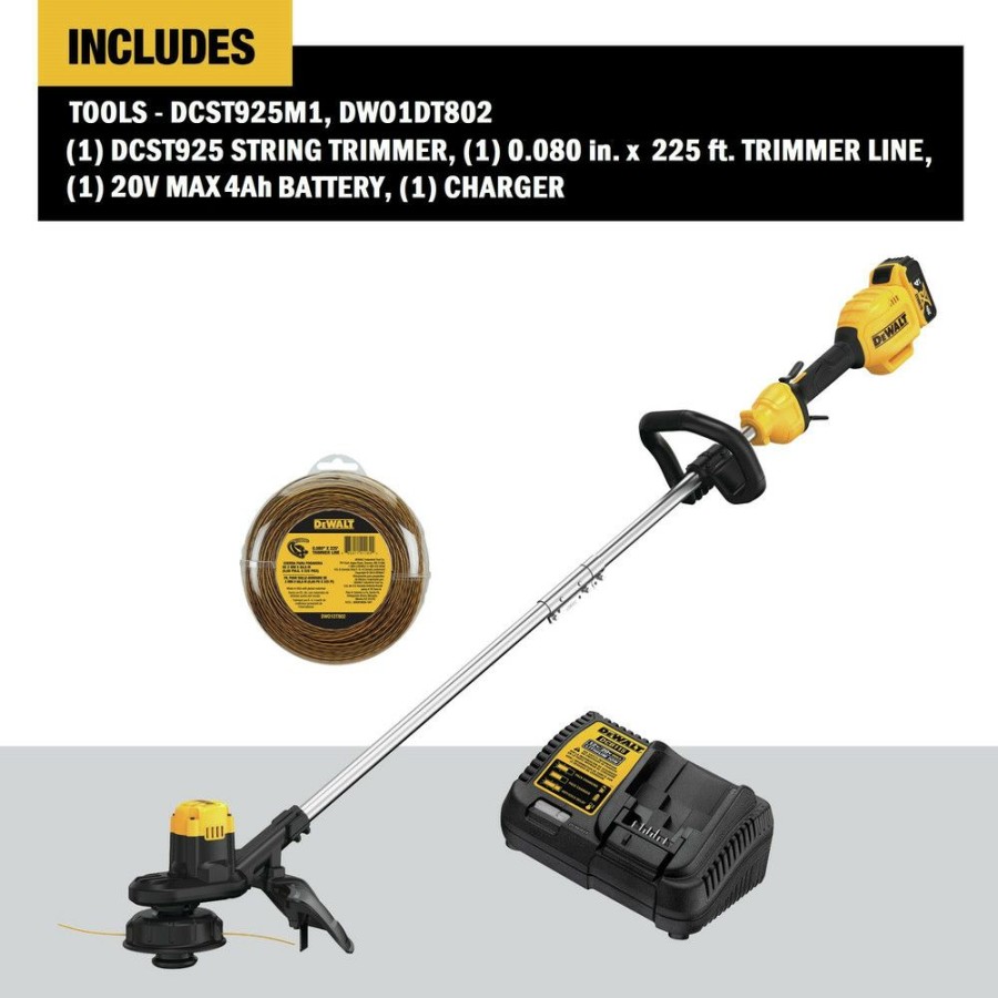 Outdoor Tools And Equipment * | Dewalt Dcst925M1-Dwo1Dt802 20V Max Lithium-Ion 13 In. Cordless String Trimmer And 0.080 In. X 225 Ft. String Trimmer Line Bundle (4 Ah)