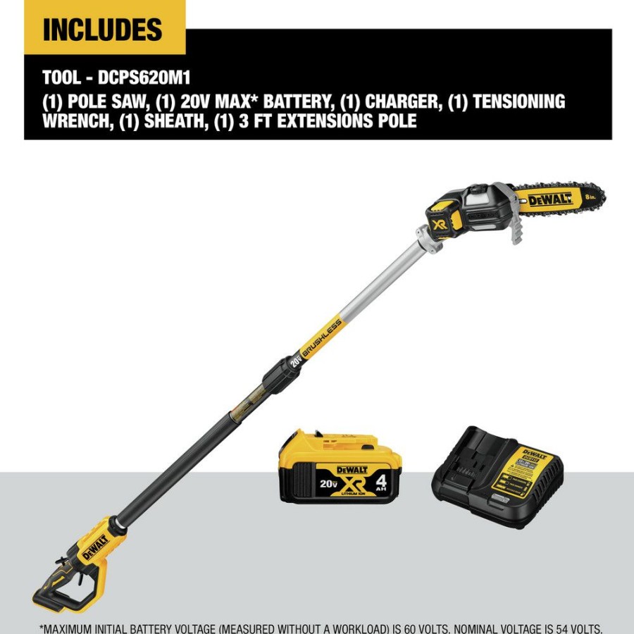 Outdoor Tools And Equipment * | Dewalt Dcps620M1 20V Max Xr Cordless Lithium-Ion 4 Ah Pole Saw Kit