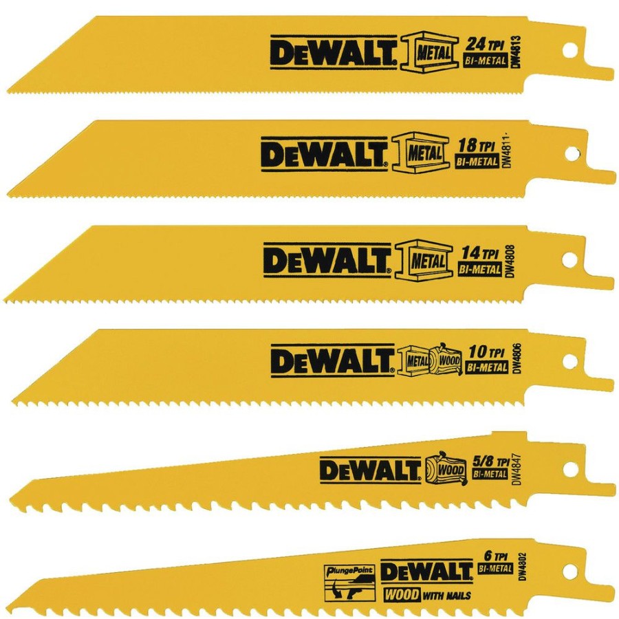 Power Tools * | Dewalt Dw4856 6-Piece Reciprocating Saw Blade Set