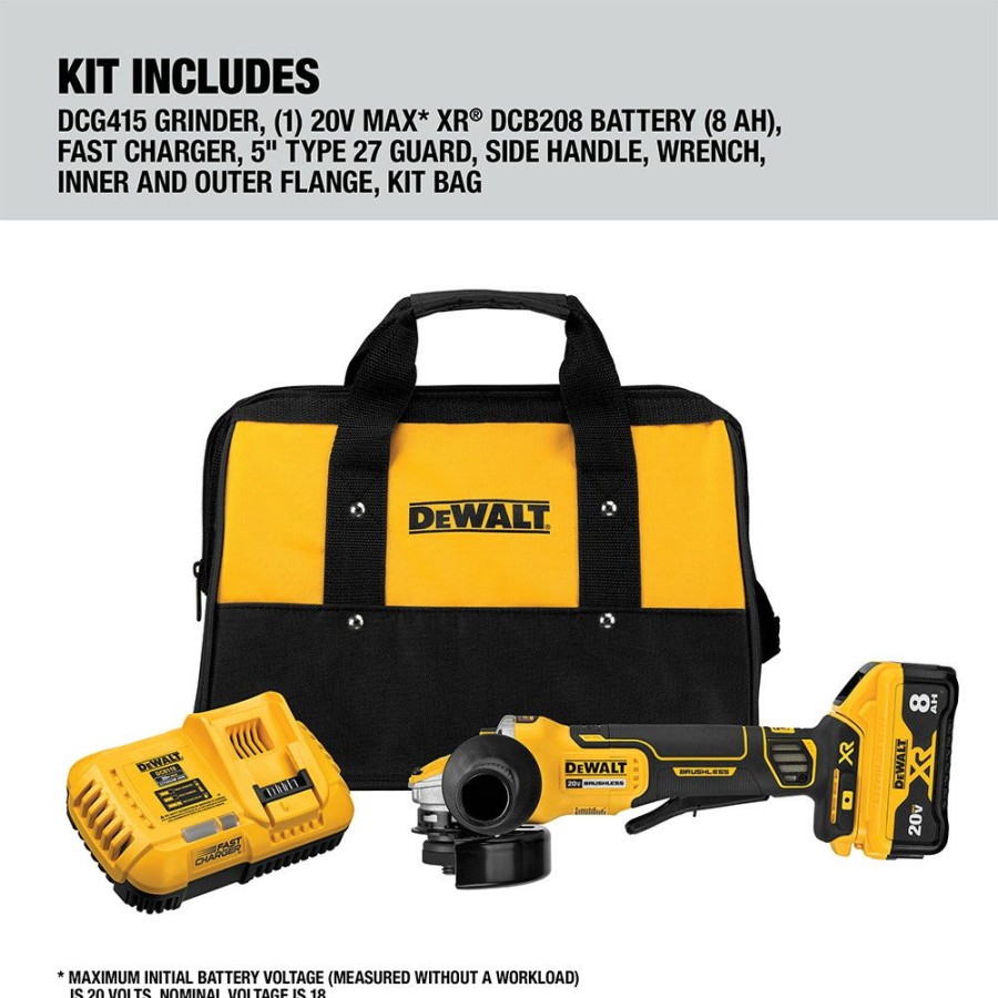 Power Tools * | Dewalt Dcg415W1 20V Max Xr Power Detect Brushless Lithium-Ion 4-1/2 In. 5 In. Small Angle Grinder Kit (8 Ah)