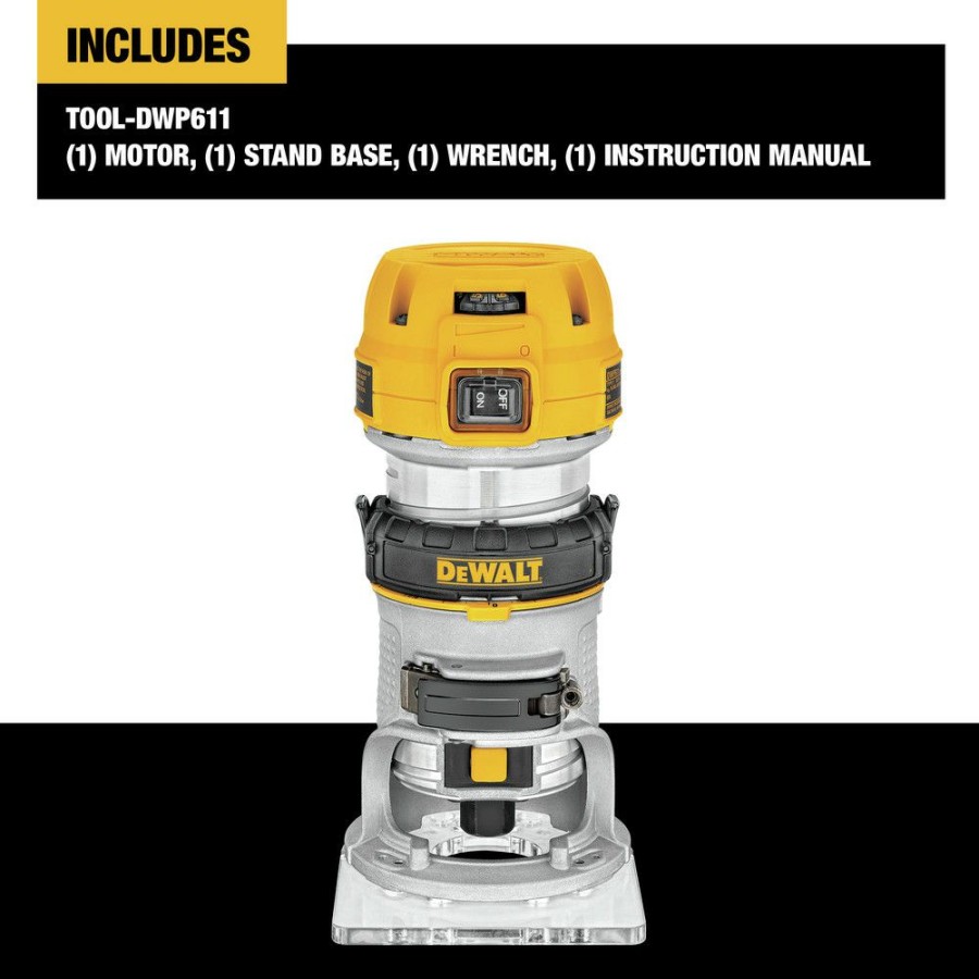 Power Tools * | Dewalt Dwp611 110V 7 Amp Variable Speed 1-1/4 Hp Corded Compact Router With Led