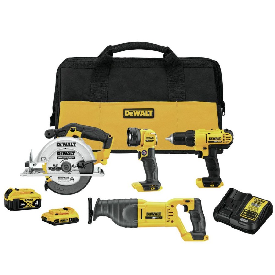 Power Tools * | Dewalt Dck445D1M1 20V Max Lithium-Ion Cordless 4-Tool Combo Kit (2 Ah/4 Ah)