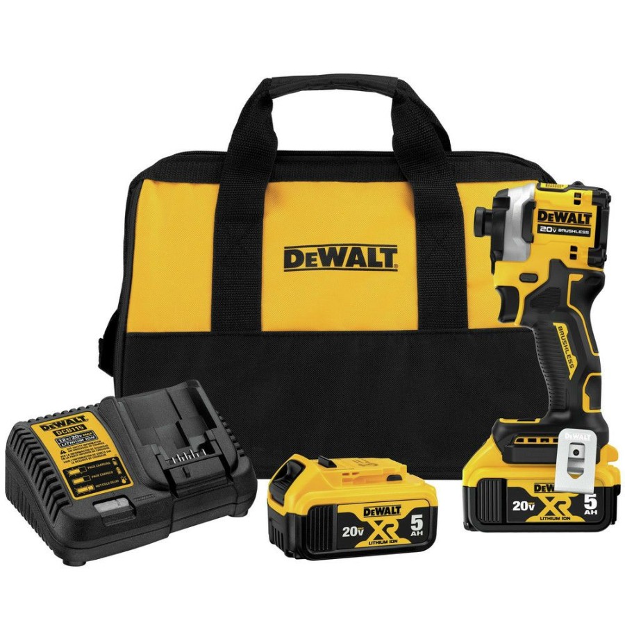 Power Tools * | Dewalt Dcf850P2 Atomic 20V Max Brushless Lithium-Ion 1/4 In. Cordless 3-Speed Impact Driver Kit With 2 Batteries (5 Ah)