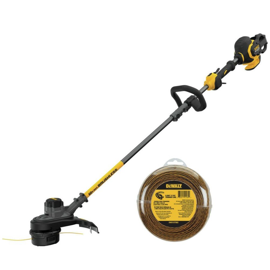 Outdoor Tools And Equipment * | Dewalt Dcst970B-Dwo1Dt802 60V Max Flexvolt Brushless Lithium-Ion Cordless String Trimmer And 0.080 In. X 225 Ft. String Trimmer Line Bundle (Tool Only)