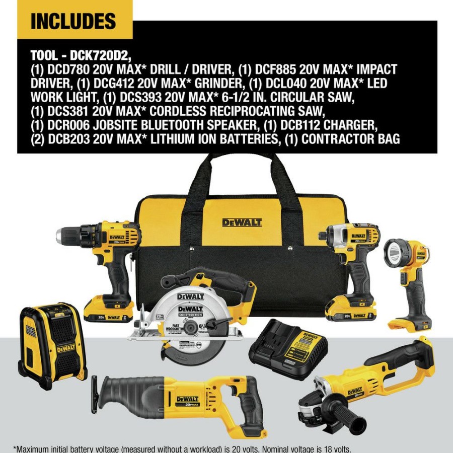 Power Tools * | Dewalt Dck720D2 20V Max Compact 7-Tool Combo Kit