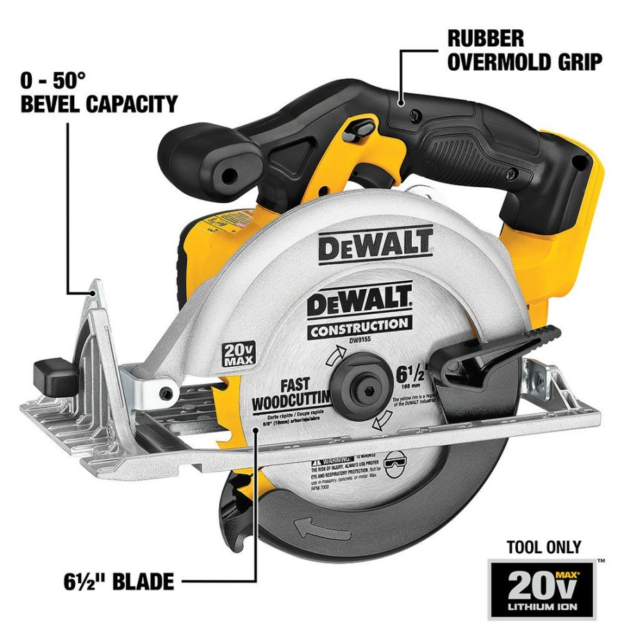 Power Tools * | Dewalt Dcs391B 20V Max Lithium-Ion 6-1/2 In. Cordless Circular Saw (Tool Only)