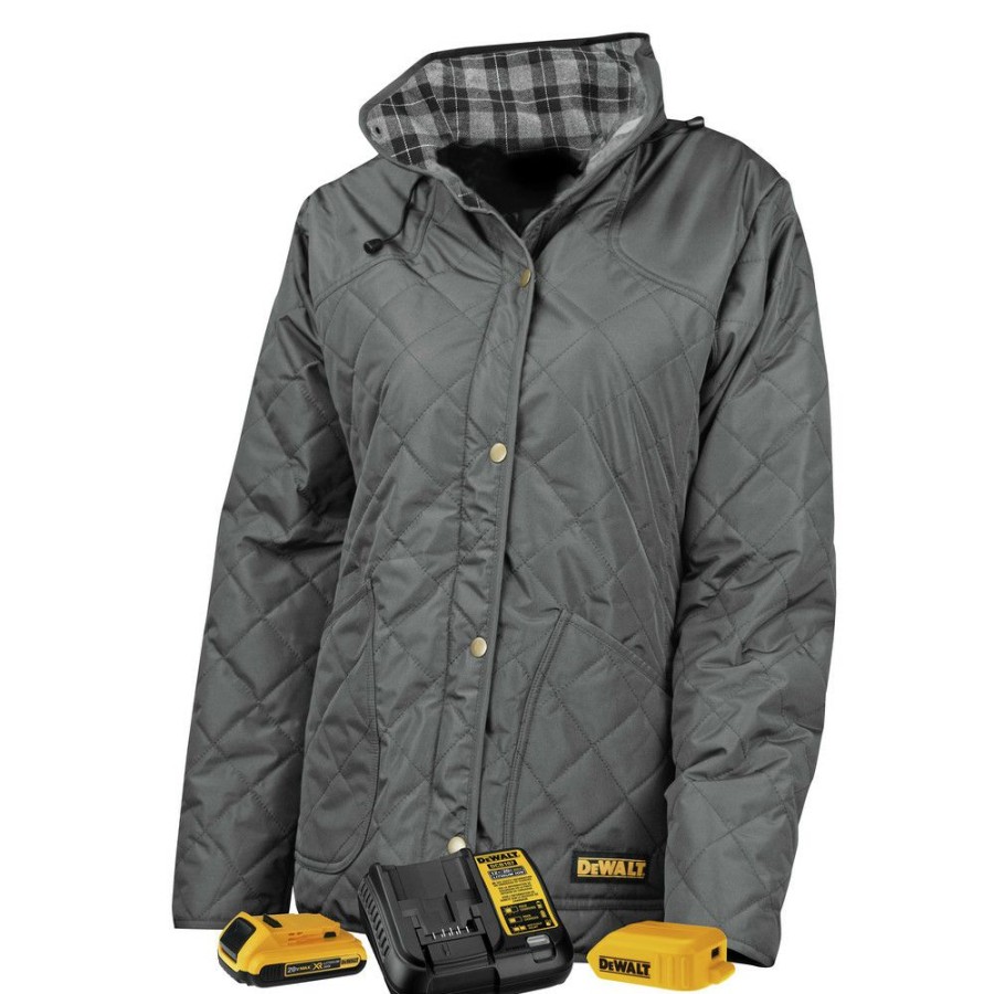 Clothing And Gear * | Dewalt Dchj084Cd1-2X 20V Max Li-Ion Charcoal Women'S Flannel Lined Diamond Quilted Heated Jacket Kit 2Xl