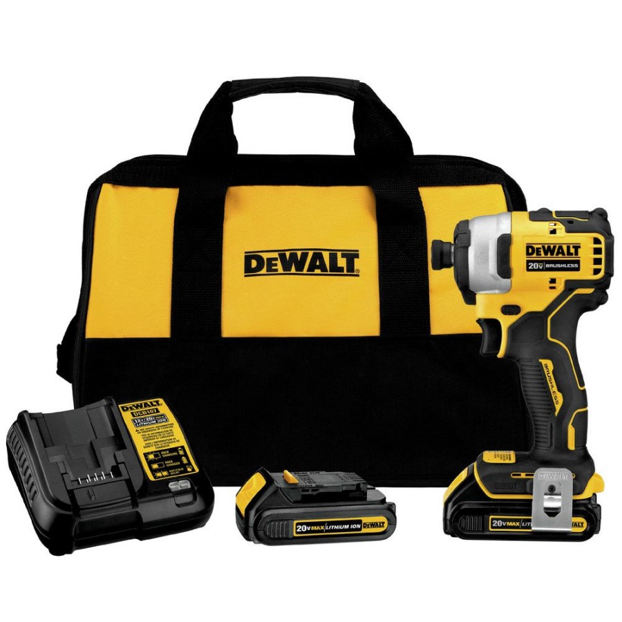 Power Tools * | Dewalt Dcf809C2 Atomic 20V Max Brushless Lithium-Ion 1/4 In. Cordless Impact Driver Kit With (2) 1.5 Ah Batteries