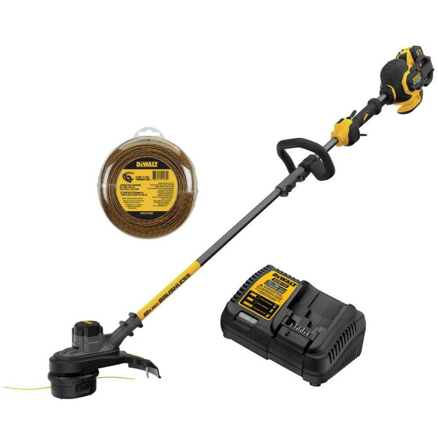 Outdoor Tools And Equipment * | Dewalt Dcst970X1S-Dwo1Dt802 60V Max Flexvolt Brushless Lithium-Ion Cordless String Trimmer And 0.080 In. X 225 Ft. String Trimmer Line Bundle (3 Ah)