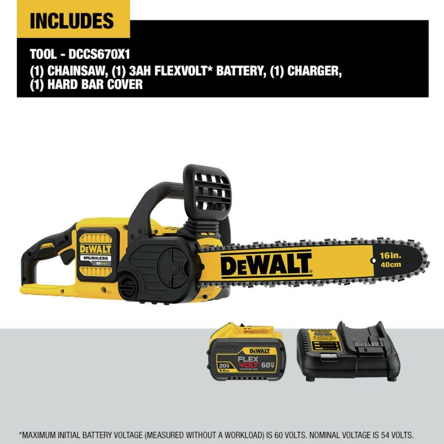 Outdoor Tools And Equipment * | Dewalt Dccs670X1 60V 3.0 Ah Flexvolt Cordless Lithium-Ion Brushless 16 In. Chainsaw Kit