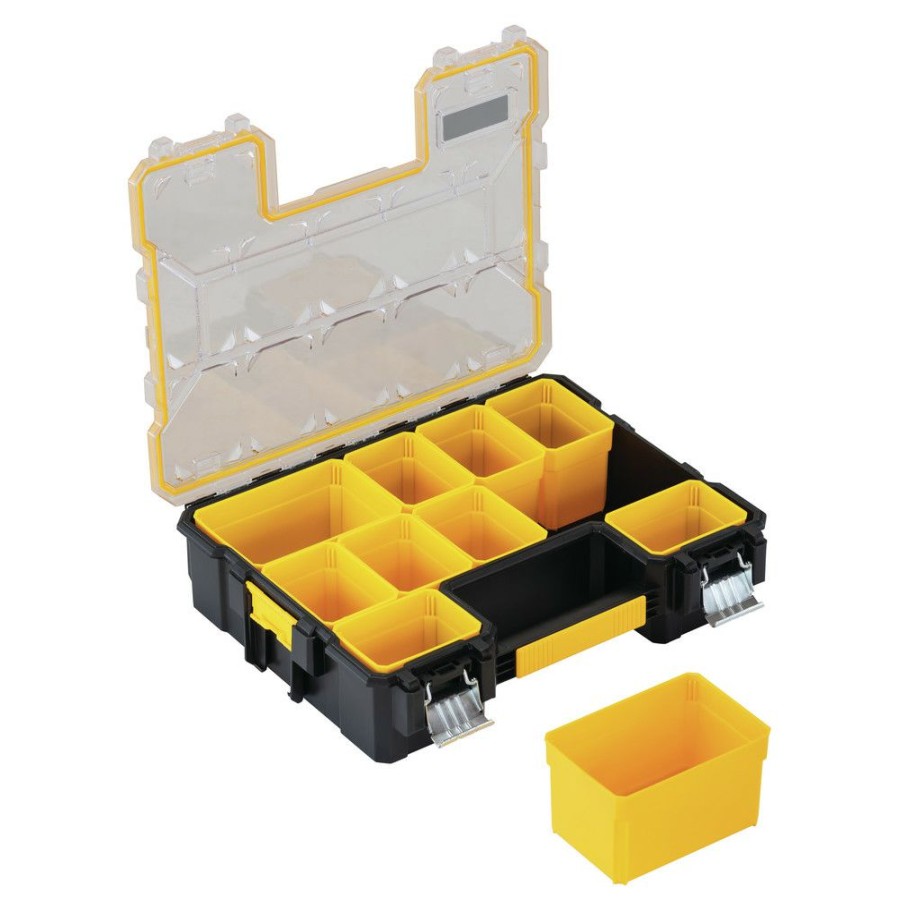 Tool Storage * | Dewalt Dwst14825 14 In. X 17-1/2 In. X 4-1/2 In. Deep Pro Organizer With Metal Latch Yellow/Clear/Black