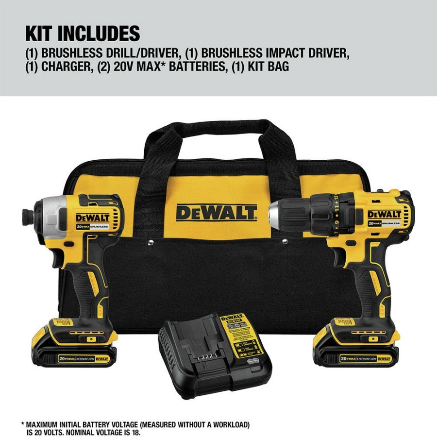 Power Tools * | Dewalt Dck277C2 20V Max 1.5 Ah Cordless Lithium-Ion Compact Brushless Drill And Impact Driver Combo Kit