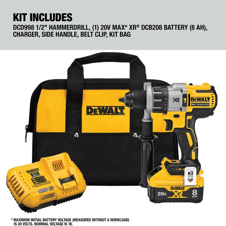 Power Tools * | Dewalt Dcd998W1 20V Max Xr Power Detect Brushless Lithium-Ion 1/2 In. Cordless Hammer Drill Driver Kit (8 Ah)