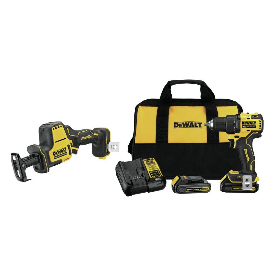 Power Tools * | Dewalt Dcd708C2-Dcs369B-Bndl Atomic 20V Max 1/2 In. Cordless Drill Driver Kit And One-Handed Cordless Reciprocating Saw