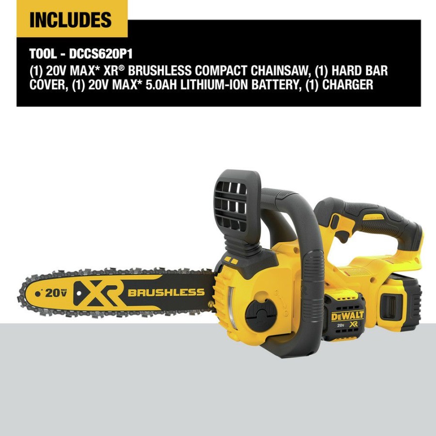 Outdoor Tools And Equipment * | Dewalt Dccs620P1 20V Max Xr 5.0 Ah Brushless Lithium-Ion 12 In. Compact Chainsaw Kit