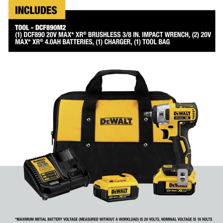 Power Tools * | Dewalt Dcf890M2 20V Max Xr Cordless Lithium-Ion 3/8 In. Compact Impact Wrench Kit