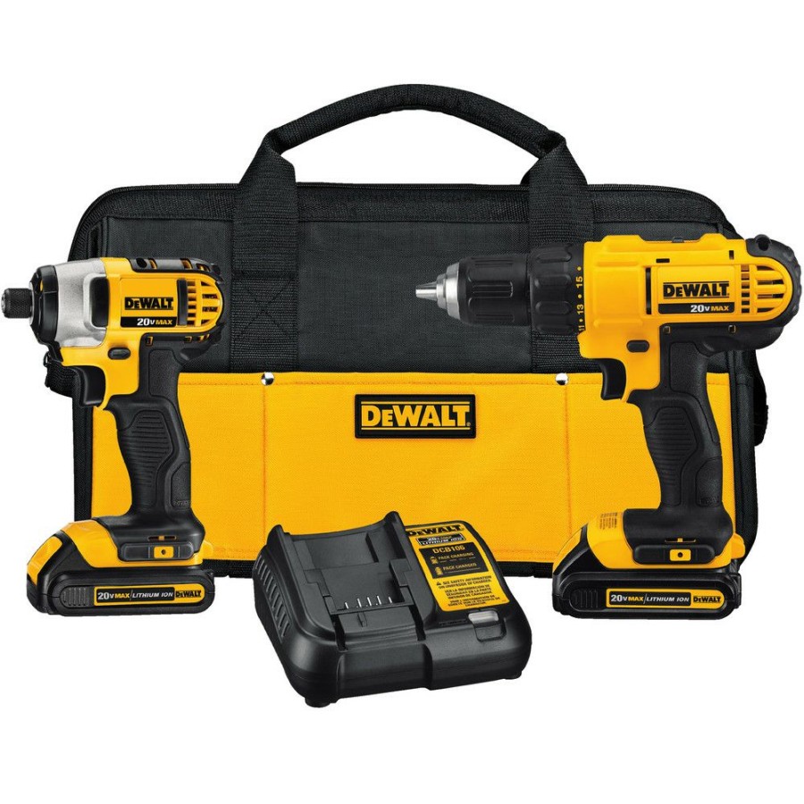 Power Tools * | Dewalt Dck240C2 20V Max Compact Lithium-Ion 1/2 In. Cordless Drill Driver/ 1/4 In. Impact Driver Combo Kit (1.3 Ah)