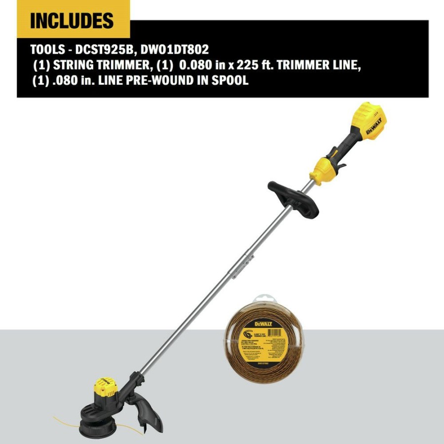 Outdoor Tools And Equipment * | Dewalt Dcst925B-Dwo1Dt802 20V Max Lithium-Ion 13 In. Cordless String Trimmer And 0.080 In. X 225 Ft. String Trimmer Line Bundle (Tool Only)