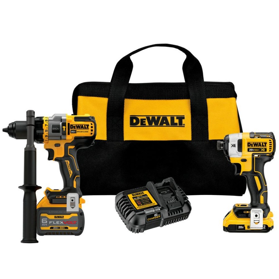 Power Tools * | Dewalt Dck2100D1T1 20V Max Xr Brushless Lithium-Ion 1/4 In. Cordless Impact Driver / 1/2 In. Hammer Drill Driver Combo Kit With Flexvolt Advantage (2 Ah / 6 Ah)