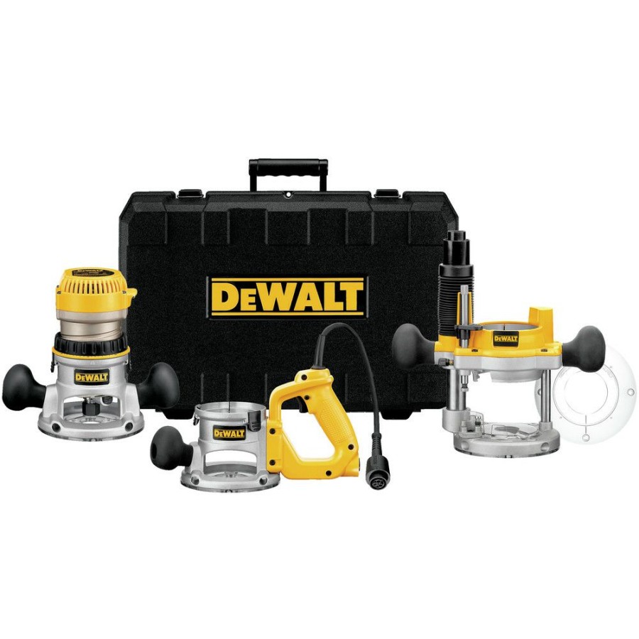 Power Tools * | Dewalt Dw618B3 120V 12 Amp Brushed 2-1/4 Hp Corded Three Base Router Kit