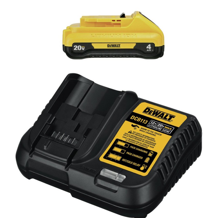 Power Tools * | Dewalt Dcb240C 20V Max 4 Ah Compact Lithium-Ion Battery And Charger Starter Kit