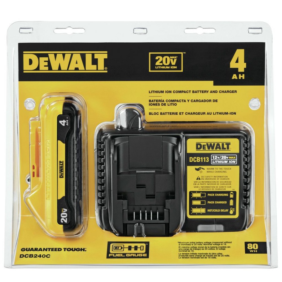 Power Tools * | Dewalt Dcb240C 20V Max 4 Ah Compact Lithium-Ion Battery And Charger Starter Kit