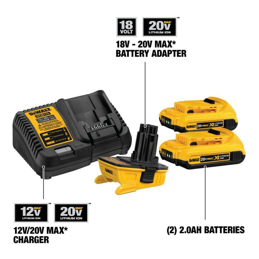 Power Tools * | Dewalt Dca2203C 20V Max Lithium-Ion Battery/Charger/Adapter Kit For 18V Cordless Tools With 2 Batteries (2 Ah)