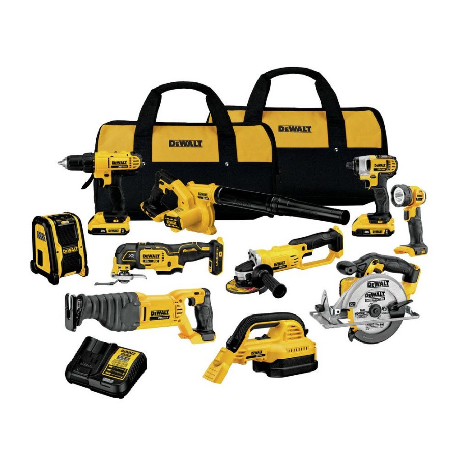 Power Tools * | Dewalt Dck1020D2 10-Tool Combo Kit 20V Max Cordless With 2 Batteries (2 Ah)