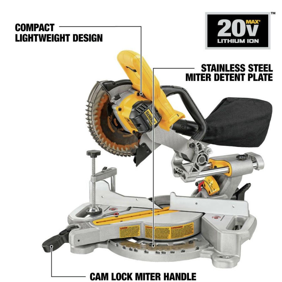 Power Tools * | Dewalt Dcs361B 20V Max Cordless Lithium-Ion 7-1/4 In. Compound Miter Saw (Tool Only)