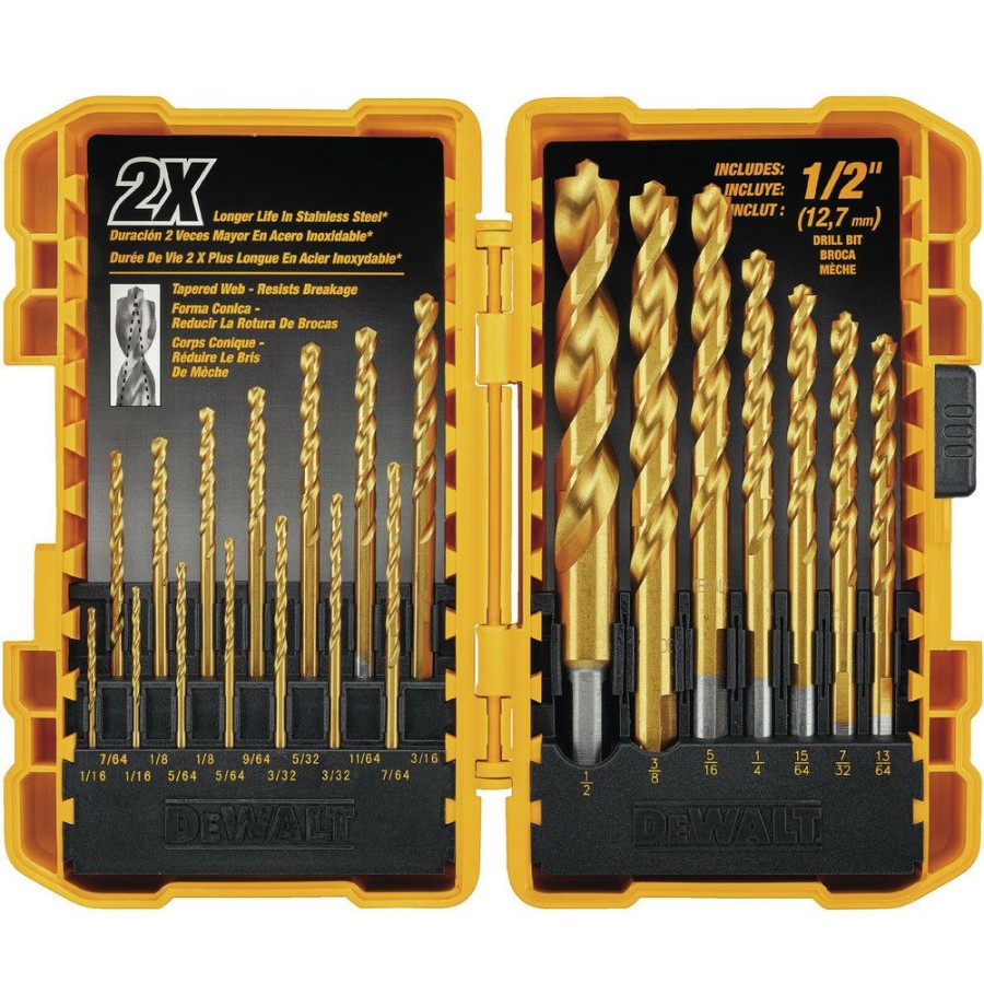 Power Tools * | Dewalt Dw1361 21-Piece Titanium Nitride Coated Pilot Point Drill Bit Set