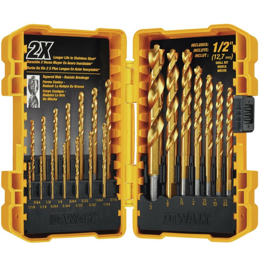 Power Tools * | Dewalt Dw1361 21-Piece Titanium Nitride Coated Pilot Point Drill Bit Set