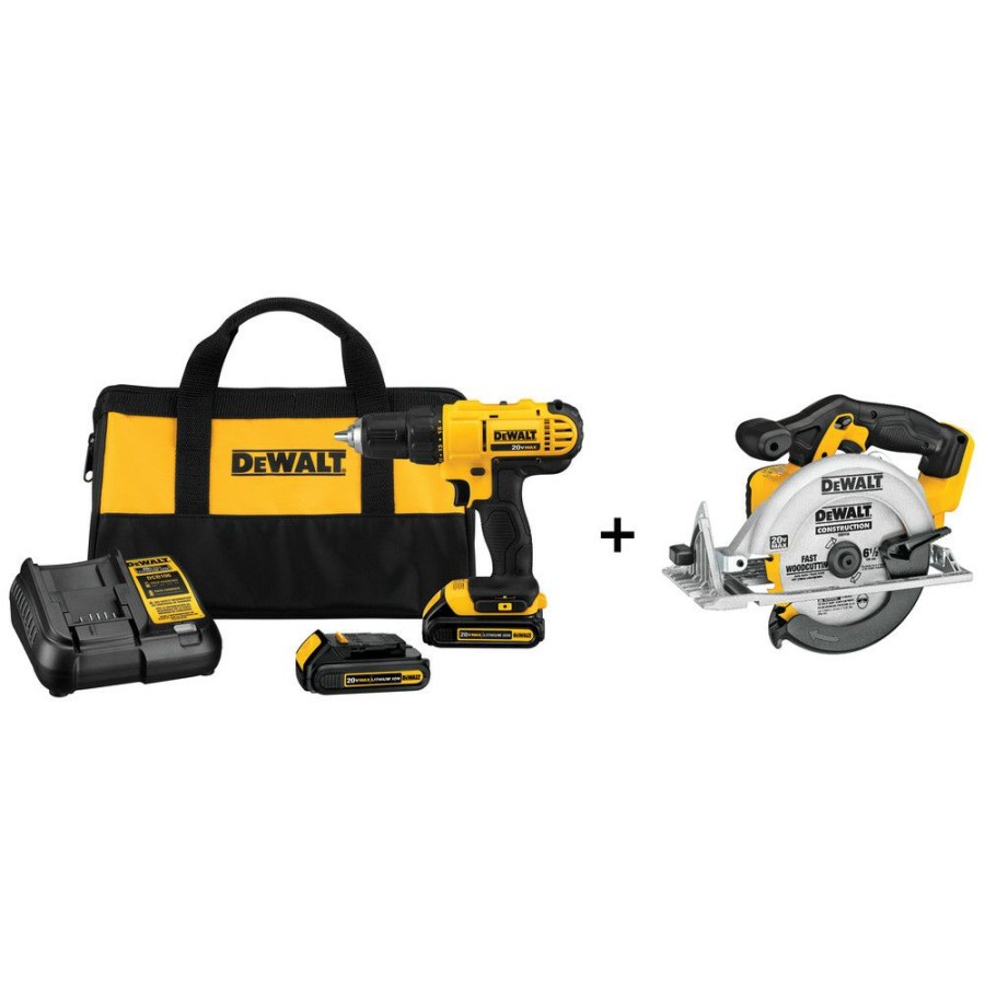 Power Tools * | Dewalt Dcd771C2 & Dcs391B 20V Max Cordless Lithium-Ion 1/2 In. Compact Drill Driver Kit With 20V Max Cordless Lithium-Ion 6-1/2 In. Circular Saw