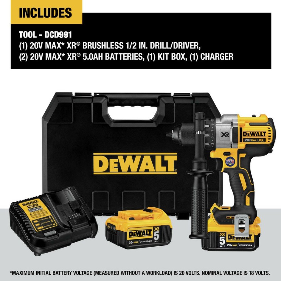 Power Tools * | Dewalt Dcd991P2 20V Max Xr Lithium-Ion Brushless 3-Speed 1/2 In. Cordless Drill Driver Kit (5 Ah)