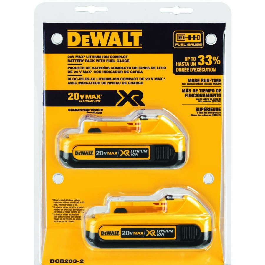 Power Tools * | Dewalt Dcb203-2 (2) 20V Max 2 Ah Lithium-Ion Compact Batteries