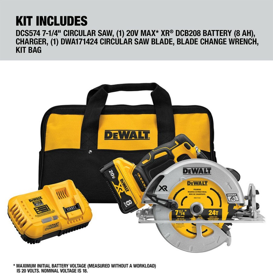 Power Tools * | Dewalt Dcs574W1 20V Max Xr Power Detect Brushless Lithium-Ion 7-1/4 In. Cordless Circular Saw Kit (8 Ah)