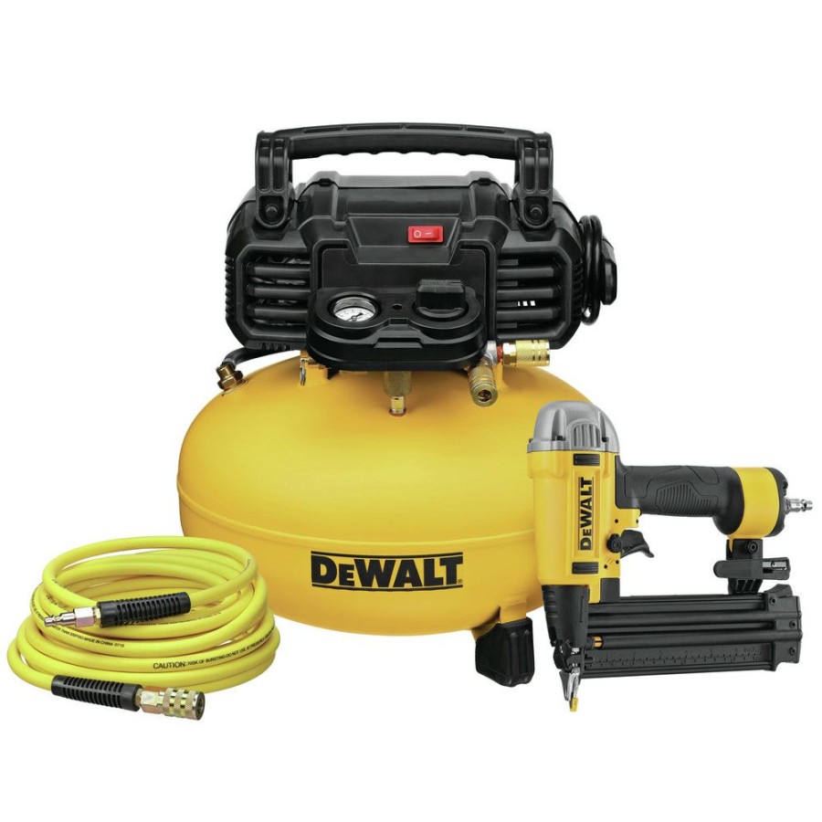 Air Tools And Equipment * | Dewalt Dwfp1Kit 18 Gauge Brad Nailer And 6 Gallon Oil-Free Pancake Air Compressor Combo Kit