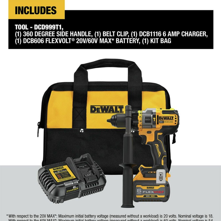 Power Tools * | Dewalt Dcd999T1 20V Max Brushless Lithium-Ion 1/2 In. Cordless Hammer Drill Driver Kit With Flexvolt Advantage (6 Ah)