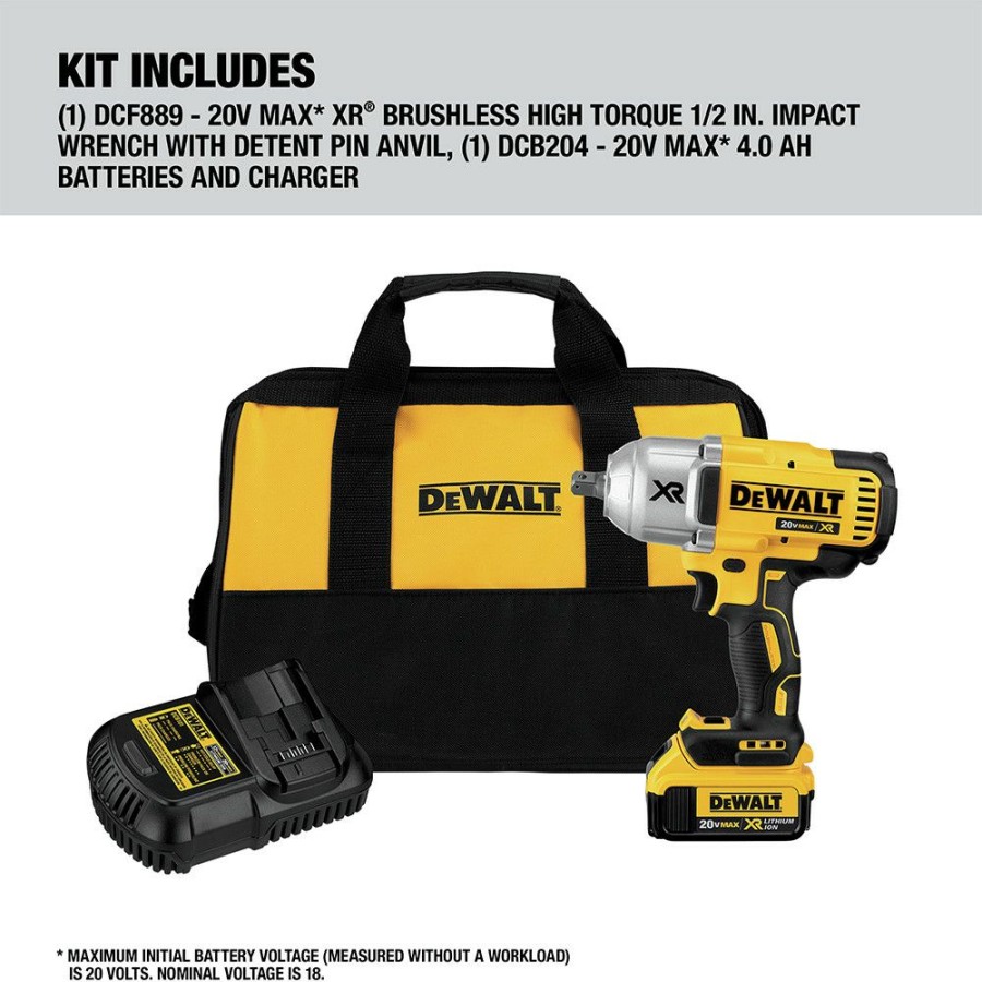 Power Tools * | Dewalt Dcf899M1 20V Max Xr Brushless Lithium-Ion 1/2 In. Cordless High Torque Impact Wrench With Detent Pin Anvil Kit (4 Ah)